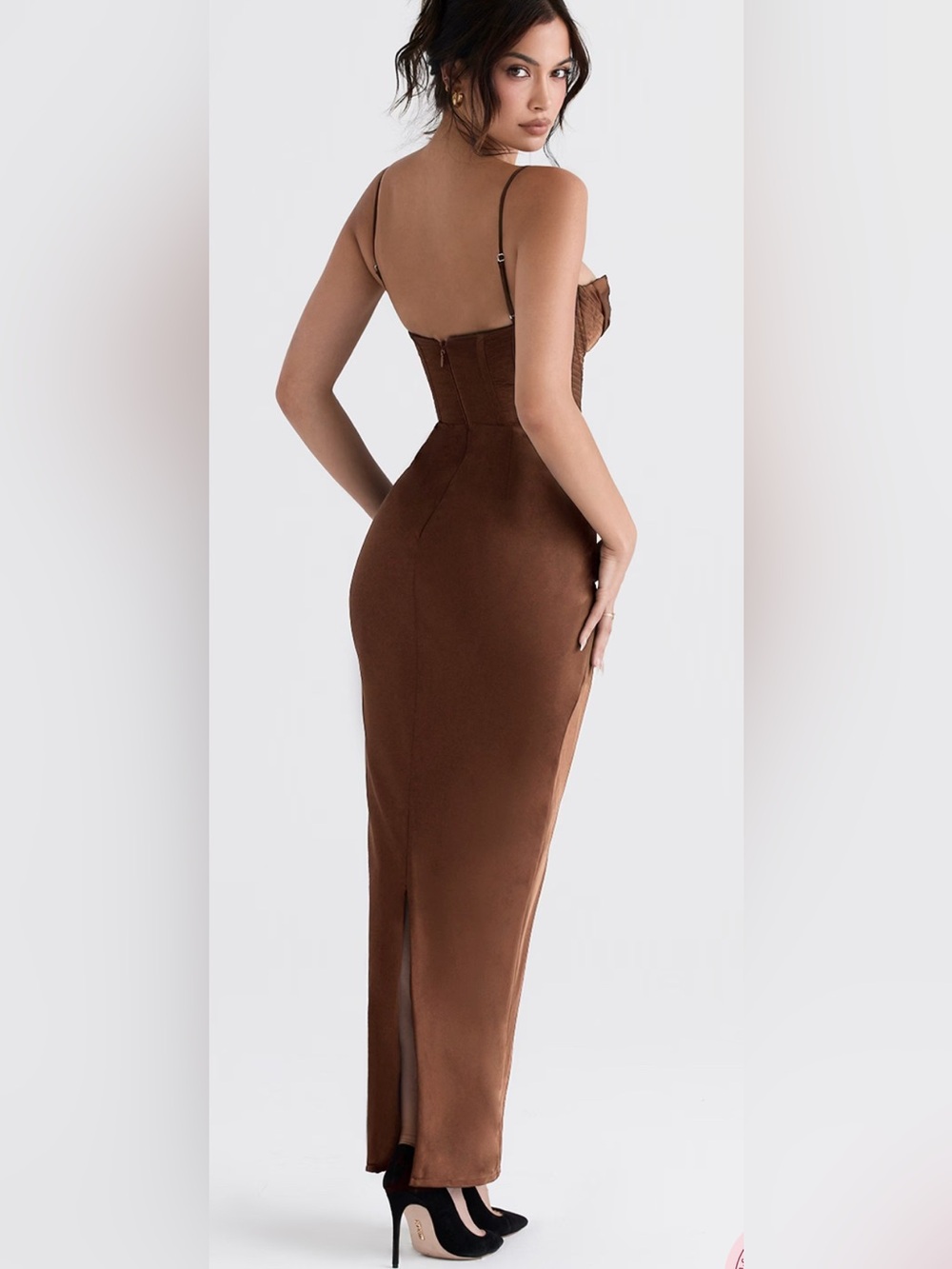 House of CB Charmaine Chocolate Corset Satin Maxi Dress size Medium - Picture 13 of 14
